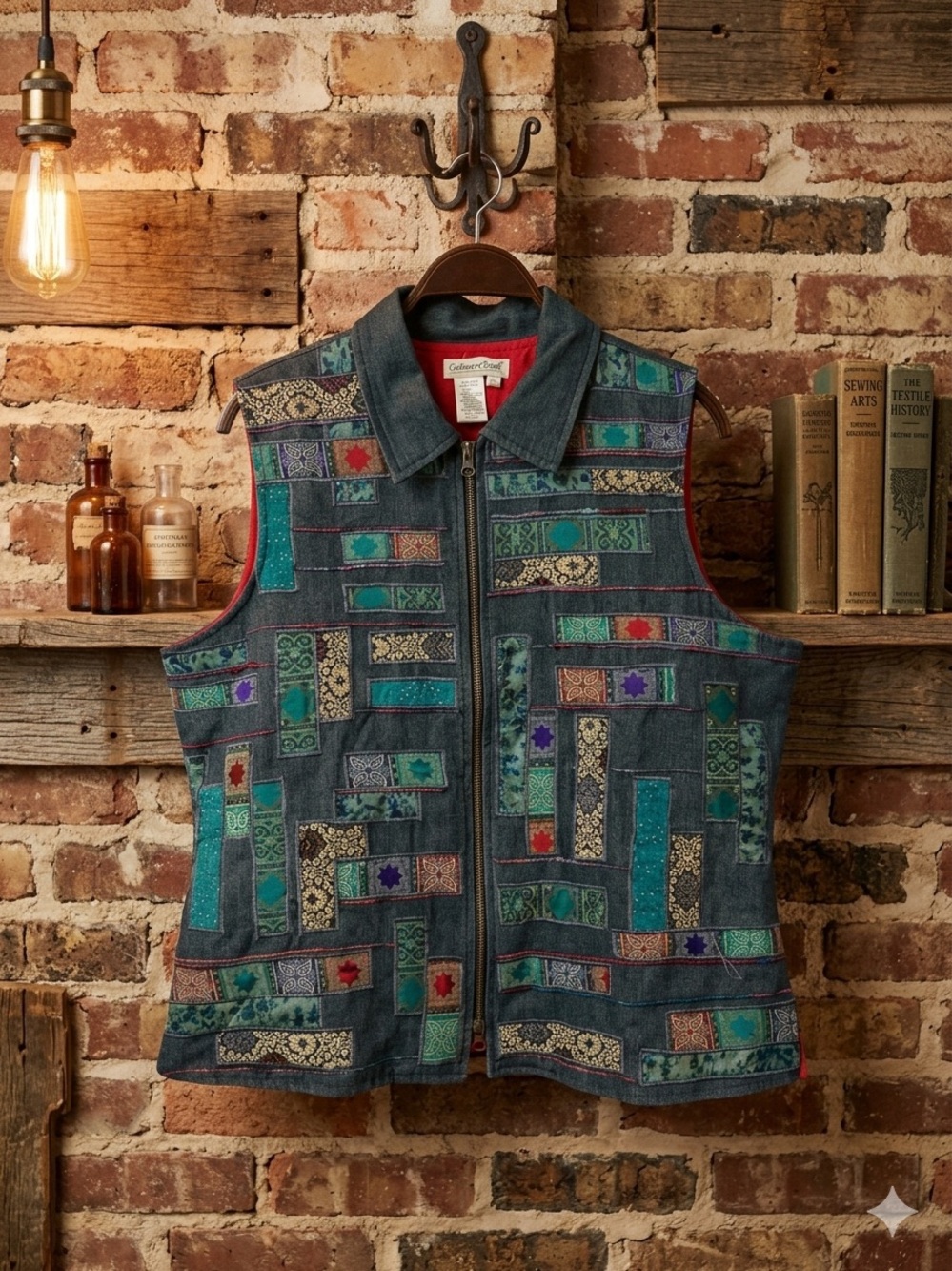 Vintage Coldwater Creek Blue Patchwork Denim Embroidered Patchwork and Accents
